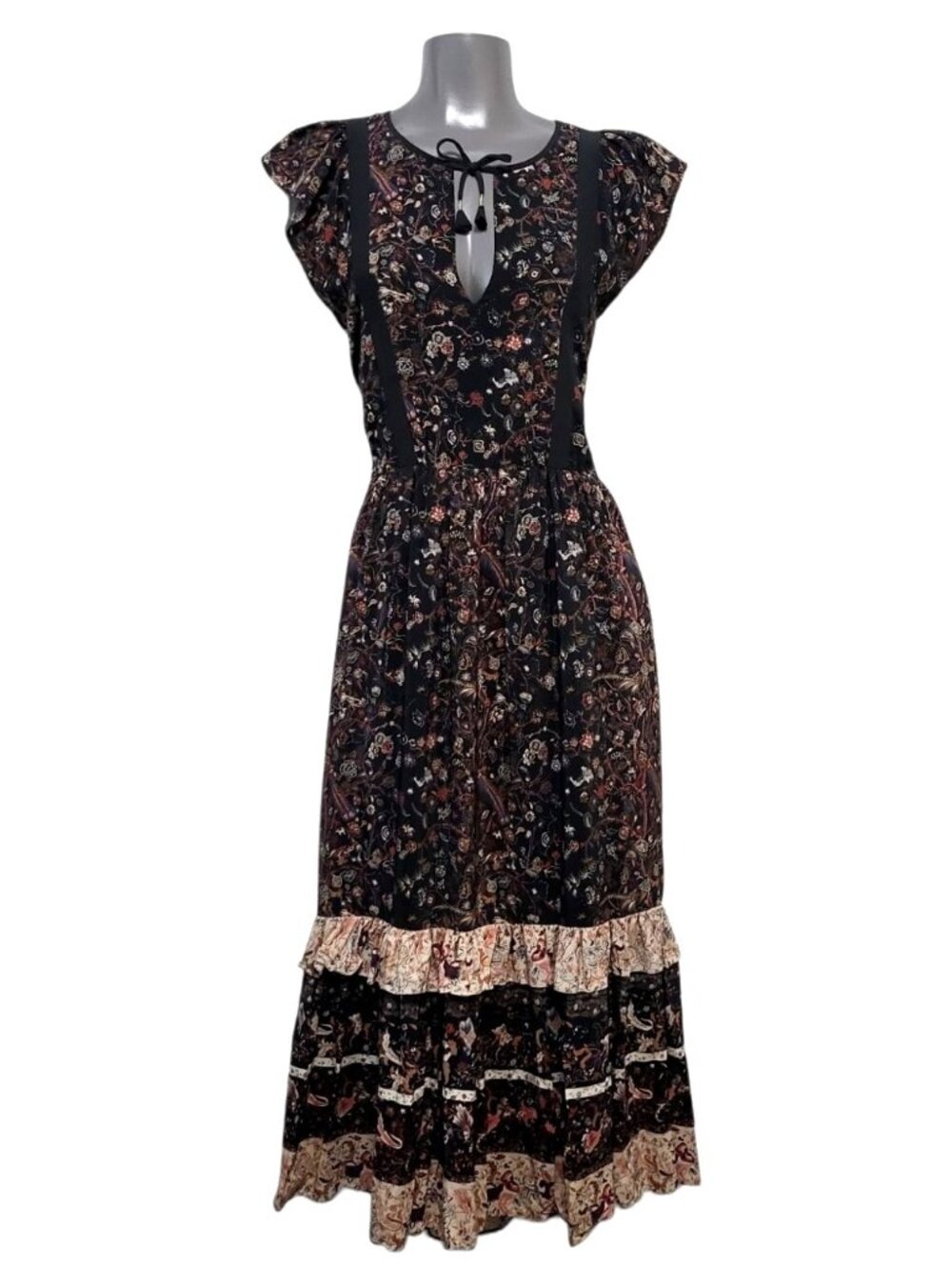 Ulla Johnson Zanna Silk Dress MIdnight Floral Ruffle Midi - Picture 3 of 15